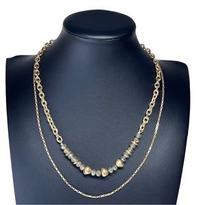 Double Chain Layer Faceted Crystal Golden Necklace 18"